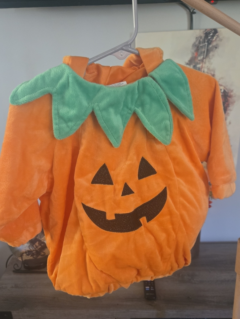 Kids Orange Pumpkin Costume with Green Leaf Collar
